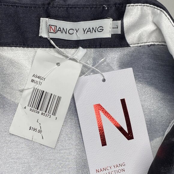 NEW NANCY YANG  Women’s Maxi Dress Black/White Size L Polka Dot Ruffle Belted - Picture 4 of 9